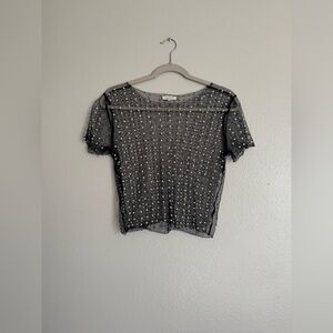Sheer Black Rhinestone and Pearl Women's Top